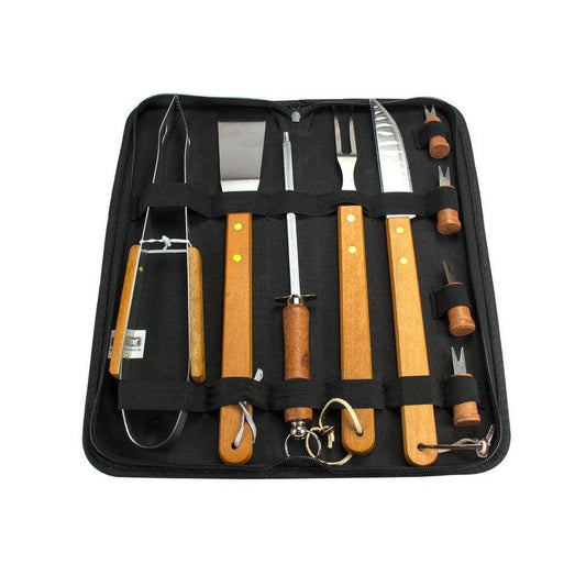 Kit Churrasco Premium 10 Peças com Cabo de Madeira
