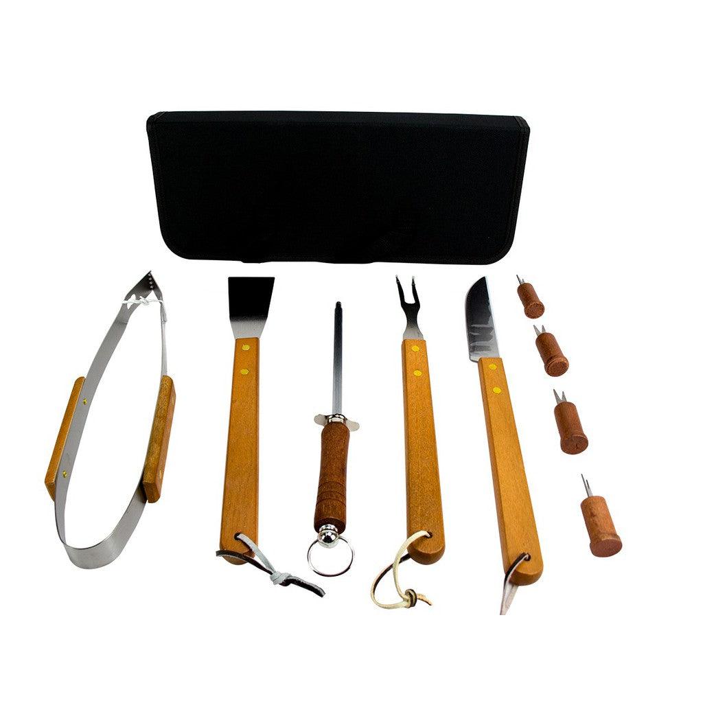 Kit Churrasco Premium 10 Peças com Cabo de Madeira