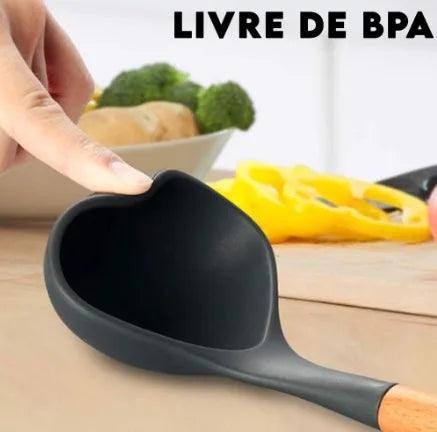 Kit Jogo Utensílios Colheres Silicone Madeira 12 Peças - Mega Lar Brasil