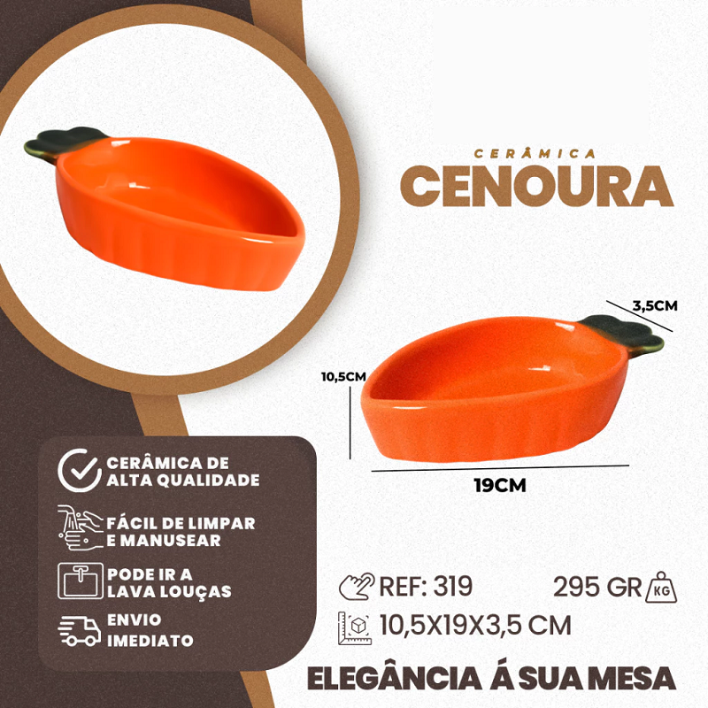 Bowl de Cerâmica Louça Cenoura Páscoa para Molhos e Manteiga
