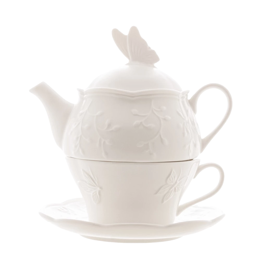 Chaleira Borboleta com Caneca de Porcelana 450ml