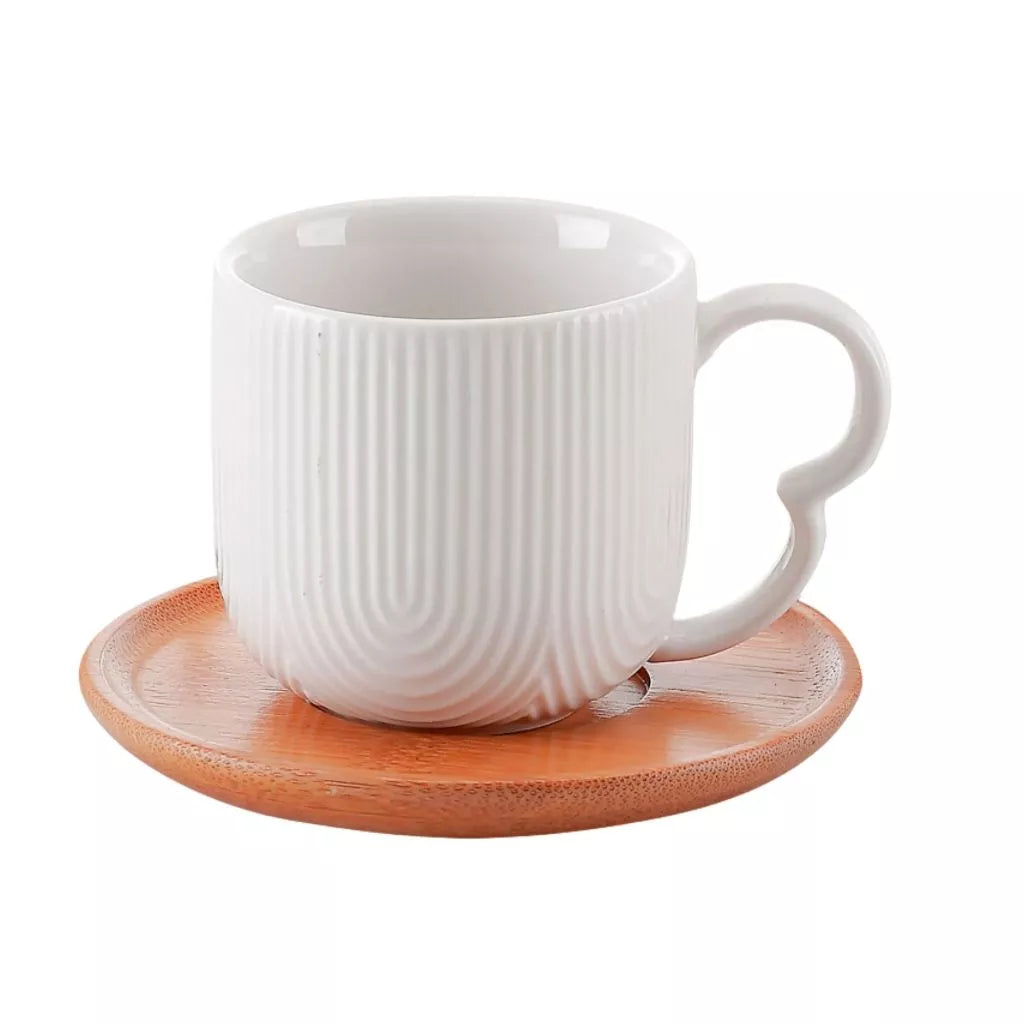 Conjunto 4 Xícaras para Café com Pires de Bambu Cerâmica 90ml