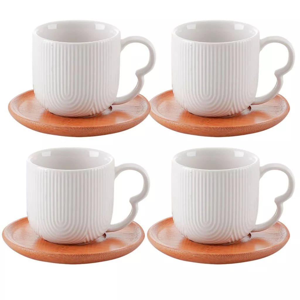 Conjunto 4 Xícaras para Café com Pires de Bambu Cerâmica 90ml
