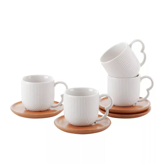 Conjunto 4 Xícaras para Café com Pires de Bambu Cerâmica 90ml