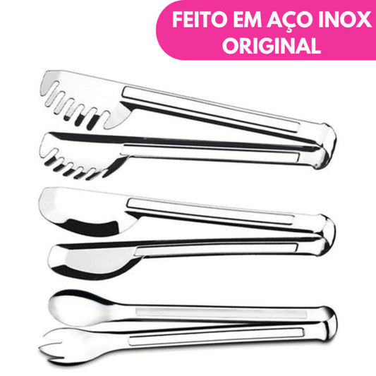 Conjunto Pegadores Aço Inox 3 Peças - Para Massa, Salada e Mais