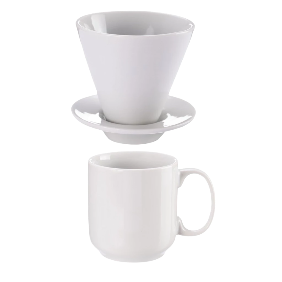 Conjunto de Caneca com Coador Liso em Porcelana