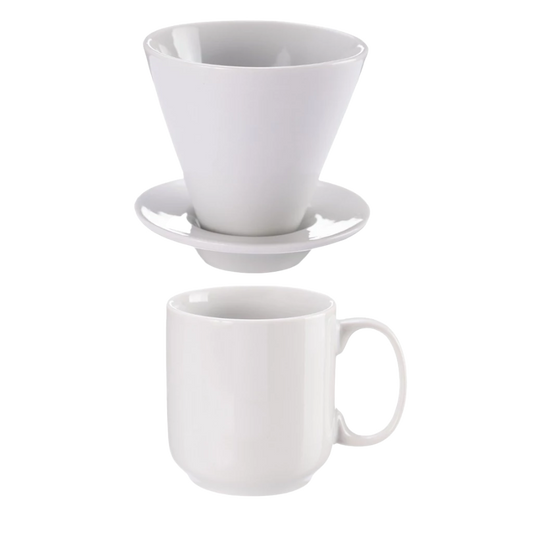 Conjunto de Caneca com Coador Liso em Porcelana