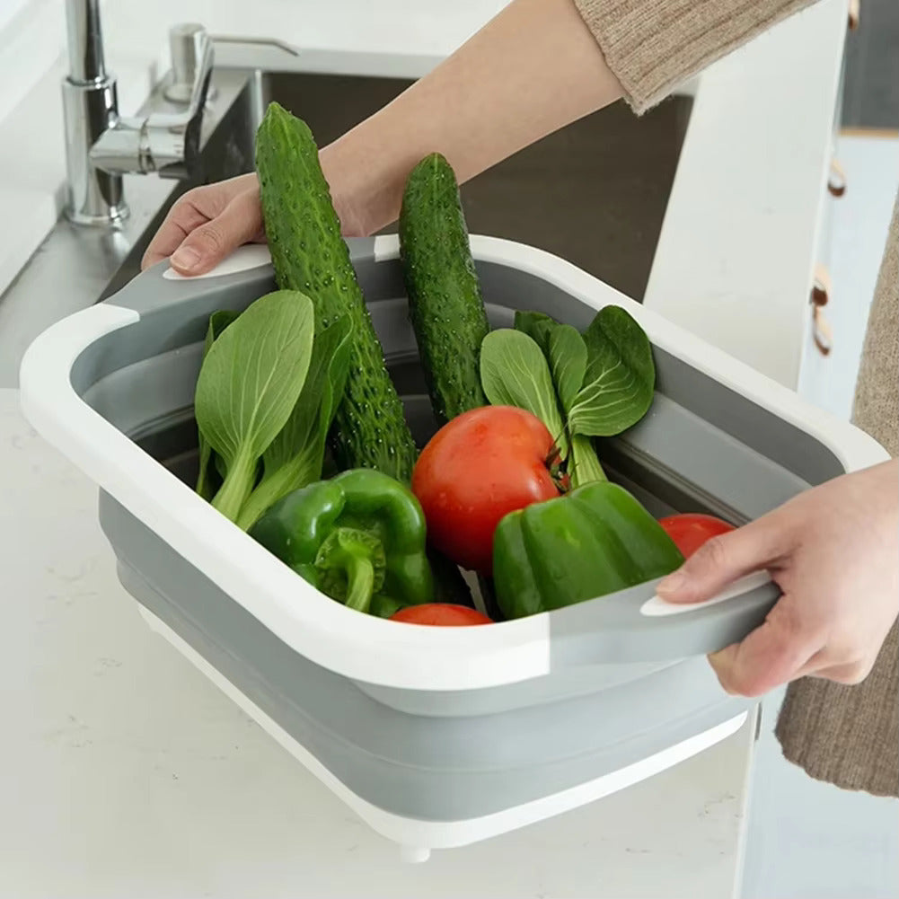 Escorredor Retrátil Silicone com Bacia 3 em 1 para Cozinha