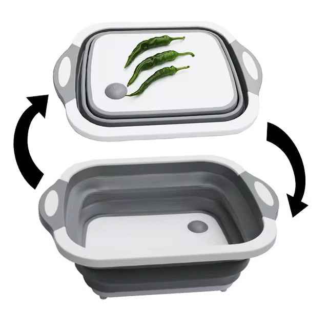 Escorredor Retrátil Silicone com Bacia 3 em 1 para Cozinha