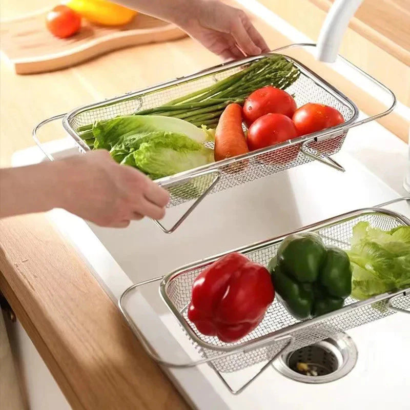 Escorredor de Pia Ajustável Inox com Alças Retráteis