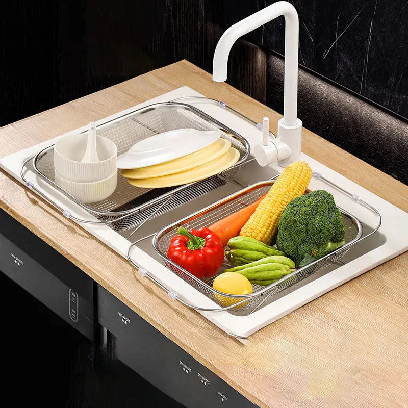 Escorredor de Pia Ajustável Inox com Alças Retráteis