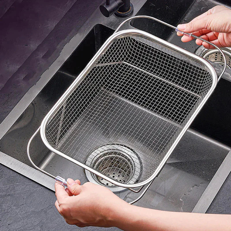 Escorredor de Pia Ajustável Inox com Alças Retráteis