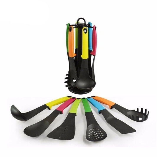 Kit 7 Utensílios de Silicone Coloridos para Cozinha com Suporte Giratório