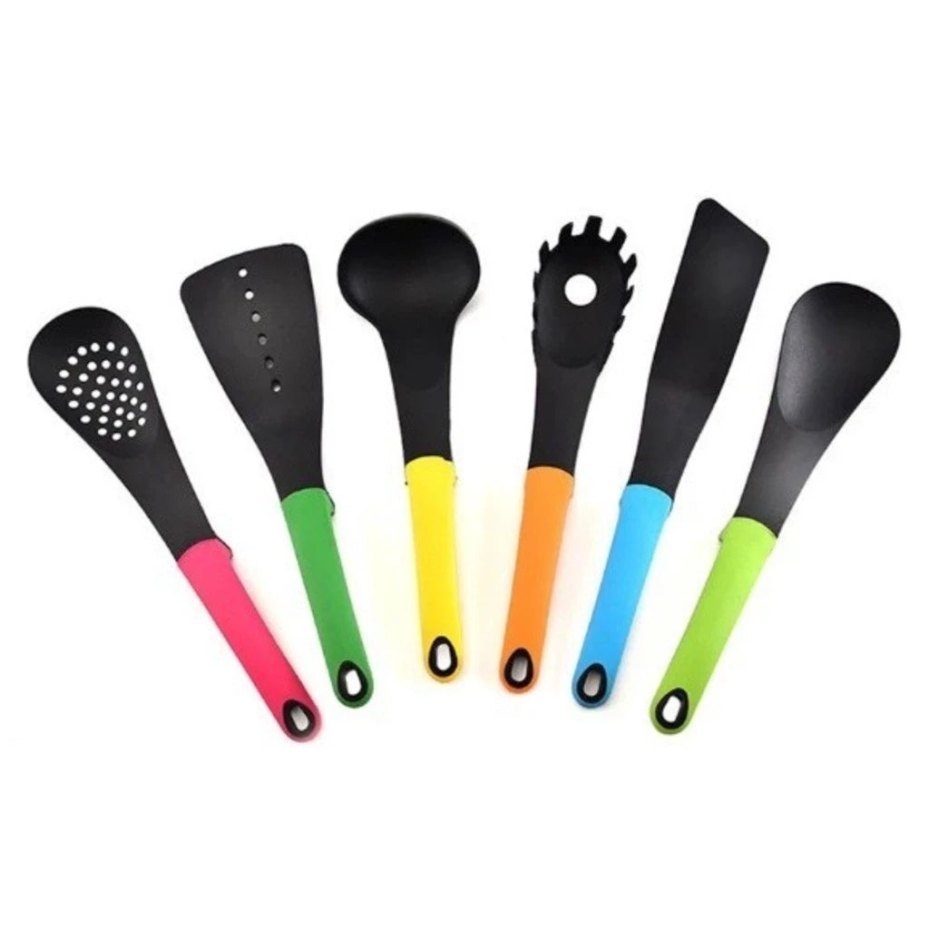 Kit 7 Utensílios de Silicone Coloridos para Cozinha com Suporte Giratório