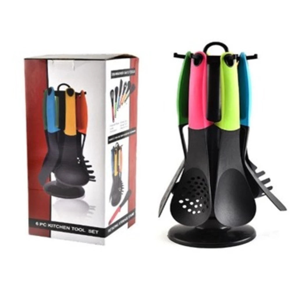 Kit 7 Utensílios de Silicone Coloridos para Cozinha com Suporte Giratório