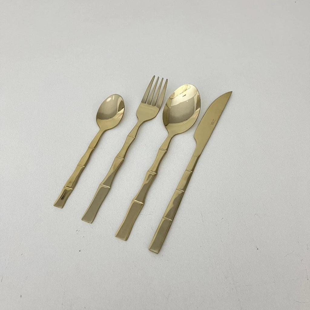 Kit Faqueiro Inox 16 Peças Lyor com Cabo Bamboo para Mesa Elegante