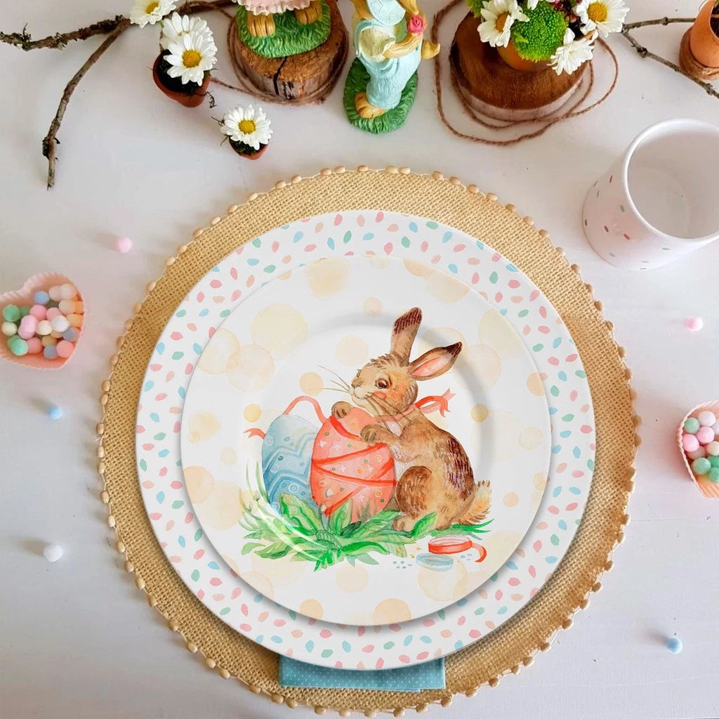 Kit Mesa Decorada Coelho Cerâmica Alleanza - 4 Pratos Rasos