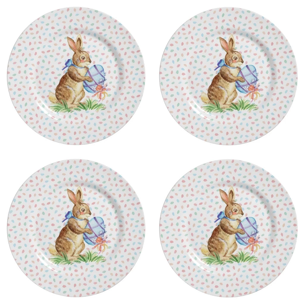 Kit Mesa Decorada Coelho Cerâmica Alleanza - 4 Pratos Rasos