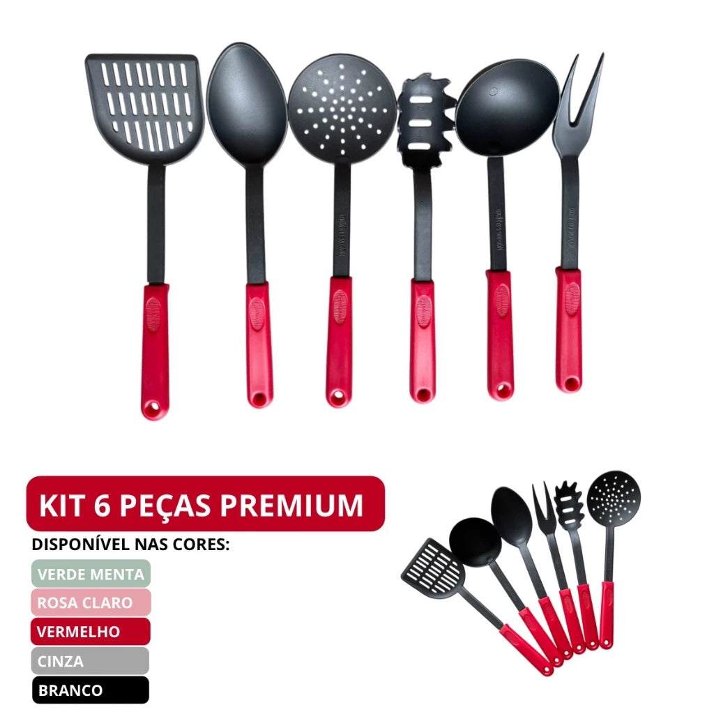 Kit Utensílios de Cozinha 6 Peças Nylon Rosa e Verde - Resistente e Funcional
