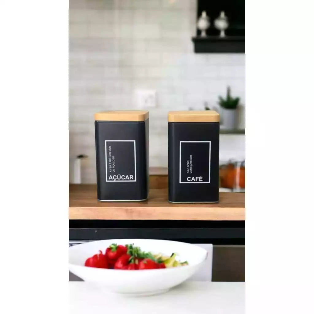 Kit 2 Potes Quadrados de Café e Açúcar Decorativos