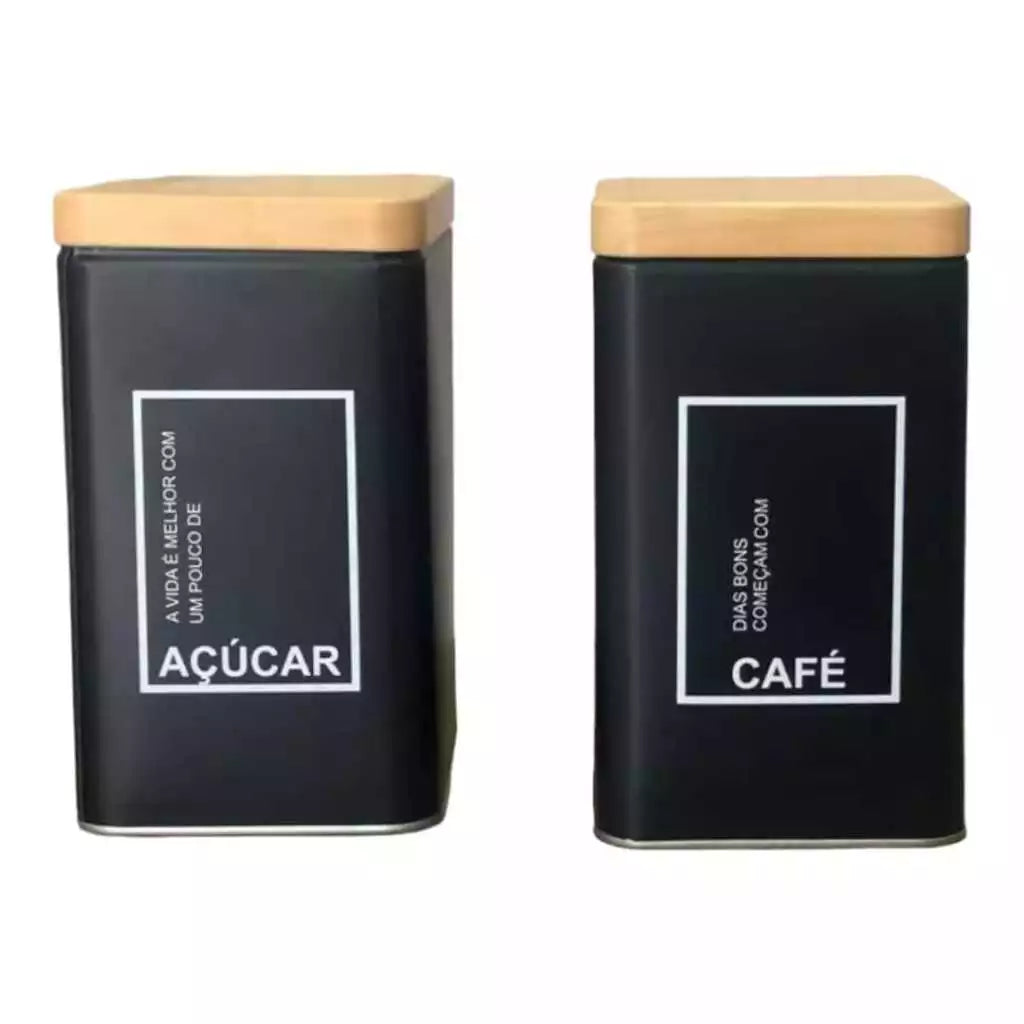 Kit 2 Potes Quadrados de Café e Açúcar Decorativos
