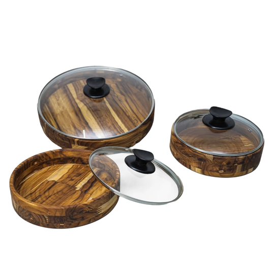 Kit Gamelas com Tampa Madeira Nobre