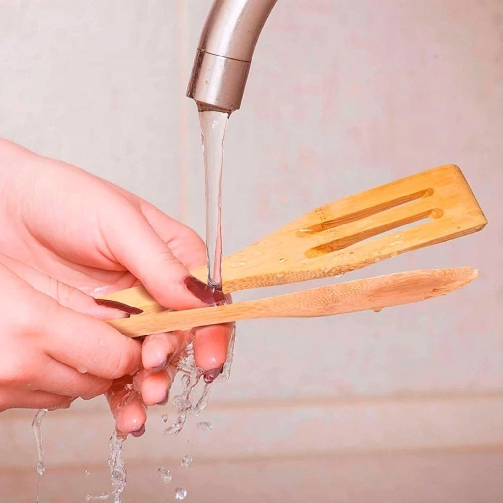 Kit de Colheres de Bambu para Cozinha com Suporte - 5 Peças