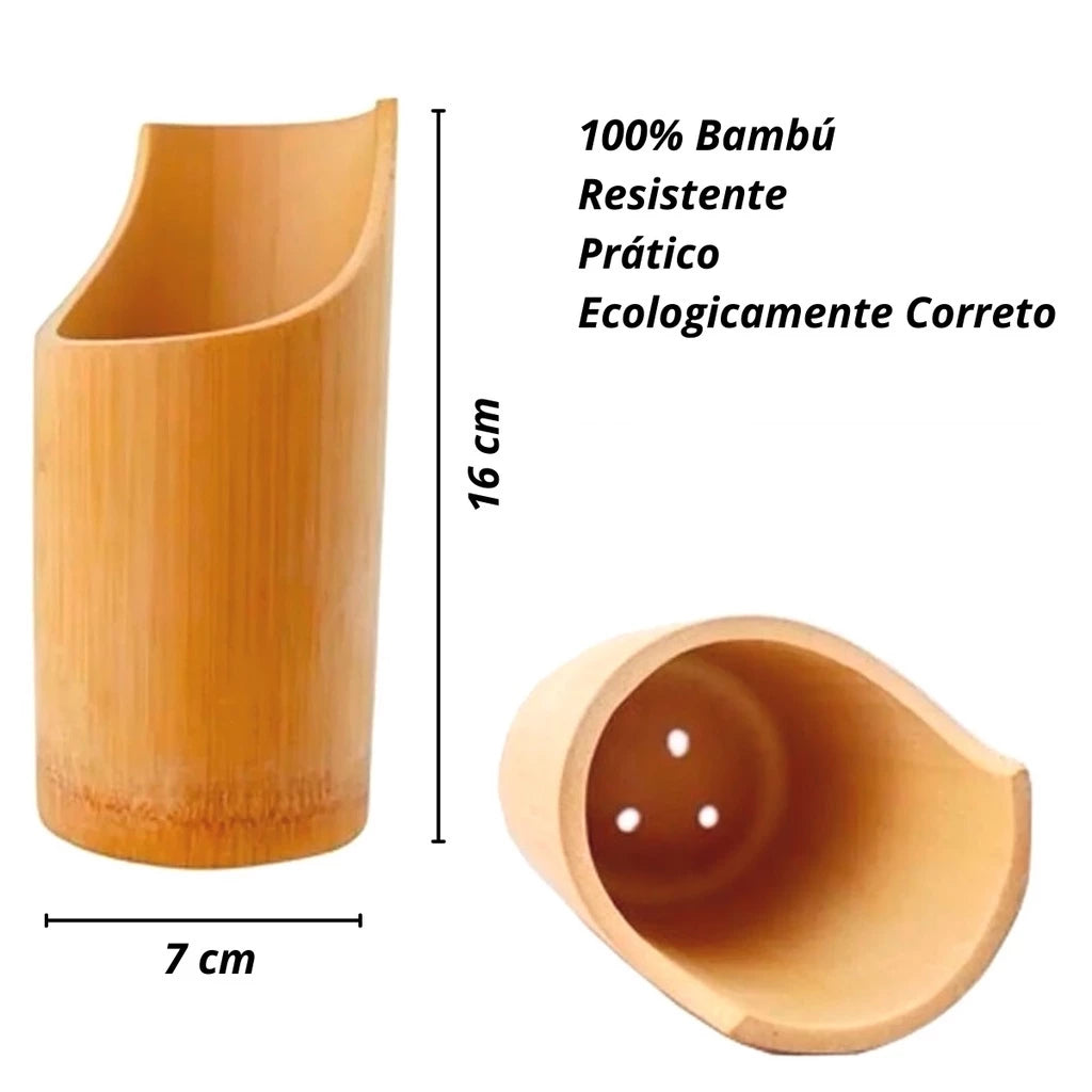 Kit de Colheres de Bambu para Cozinha com Suporte - 5 Peças