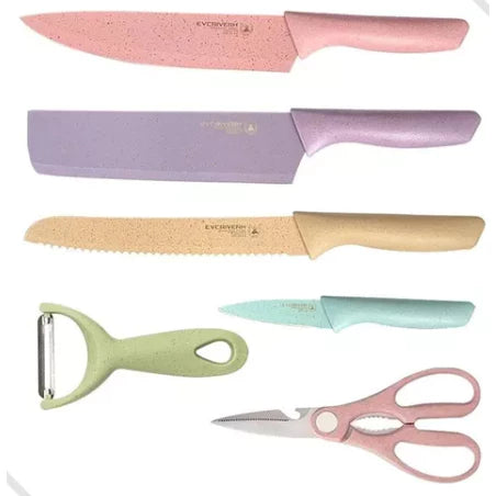 Kit de Facas Aço Inox 6 Peças para Churrasco, Cozinha e Frutas