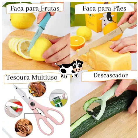 Kit de Facas Aço Inox 6 Peças para Churrasco, Cozinha e Frutas
