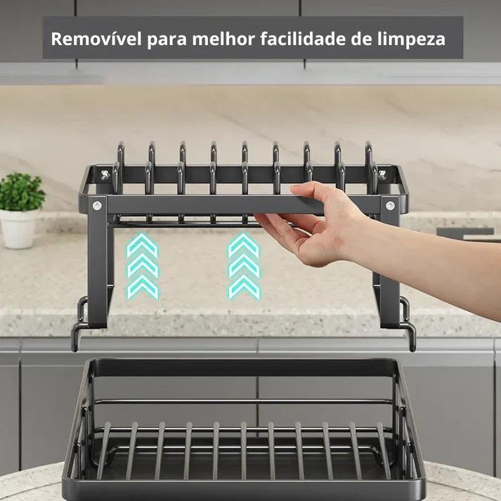 Escorredor de Louças de Aço Inoxidável com Suporte de Pratos