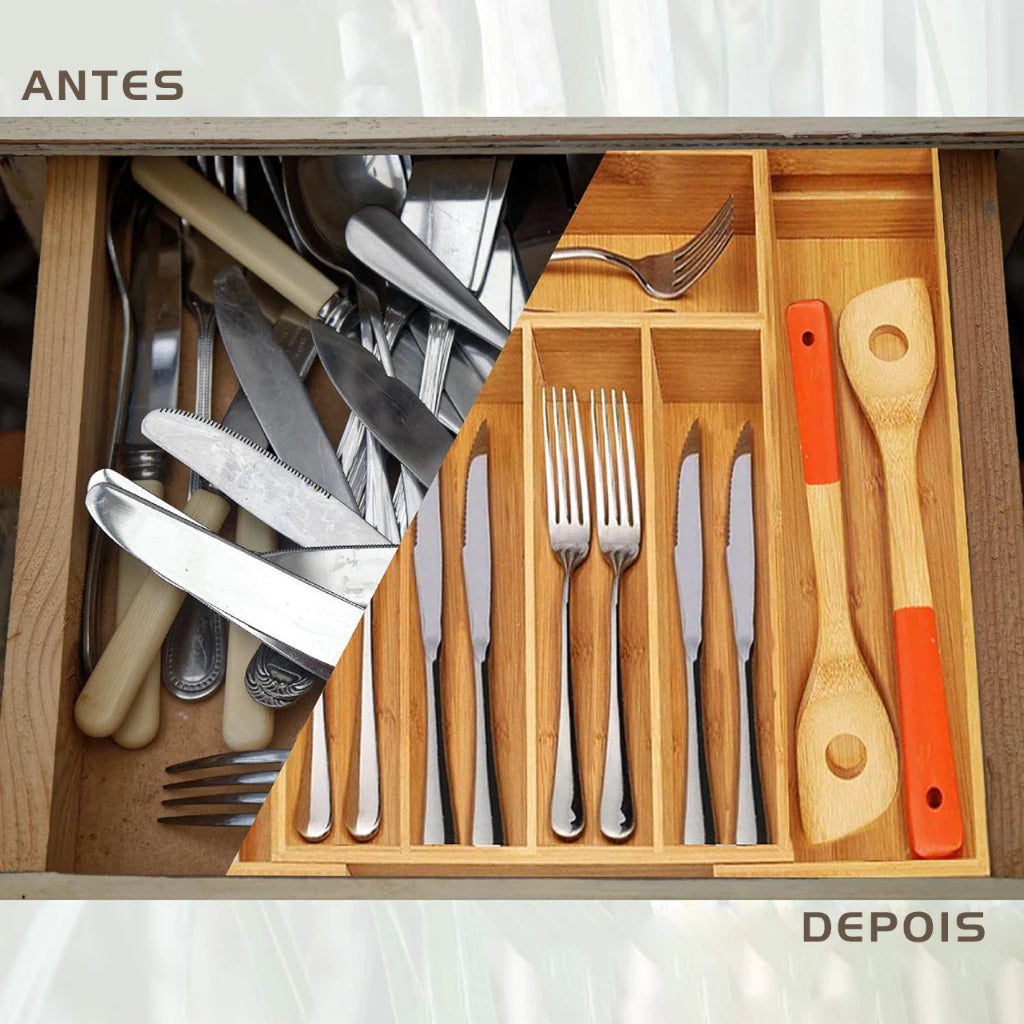 Organizador Extensível de Talheres em Madeira com 5 Divisórias