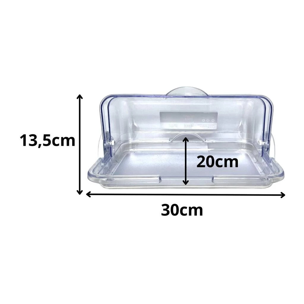 Organizador Porta Pão Cristal com Tampa Articulável 30x20cm
