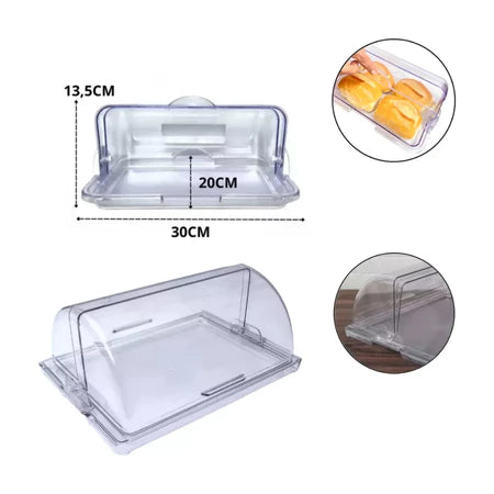 Organizador Porta Pão Cristal com Tampa Articulável 30x20cm