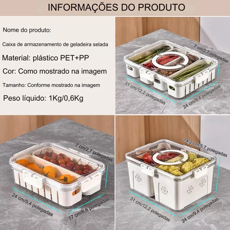 Organizador de Geladeira Hermético para Alimentos com Escorredor