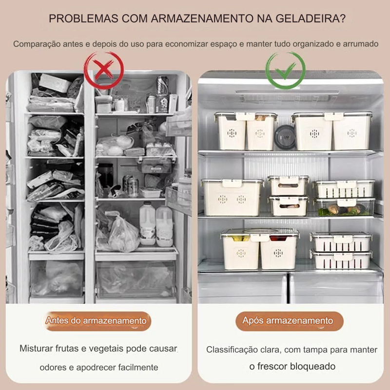 Organizador de Geladeira Hermético para Alimentos com Escorredor
