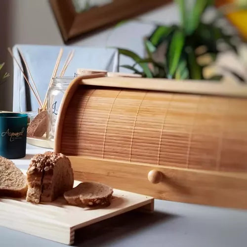 Porta Pães em Madeira Pinus 40cm para Armazenamento de Alimentos