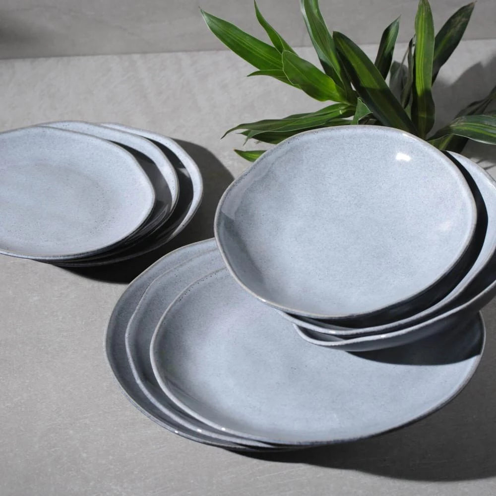 Pratos Rasos Concreto Preto Porto Brasil - Jogo com 6 Peças Elegantes