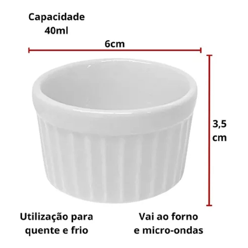 Ramequim Branca para Molho – Kit de 12 Porcelanas