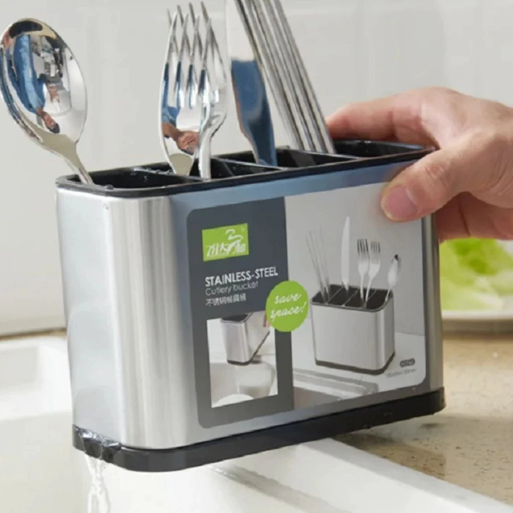 Suporte de Aço Inox para Talheres – Drenagem Rápida e Organizada