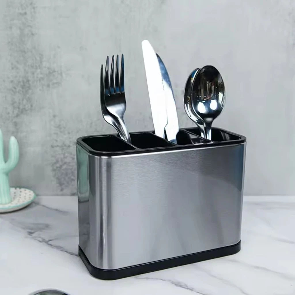 Suporte de Aço Inox para Talheres – Drenagem Rápida e Organizada