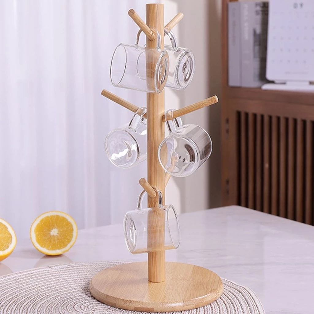 Suporte de Bambu 30cm para Papel Toalha e Xícara
