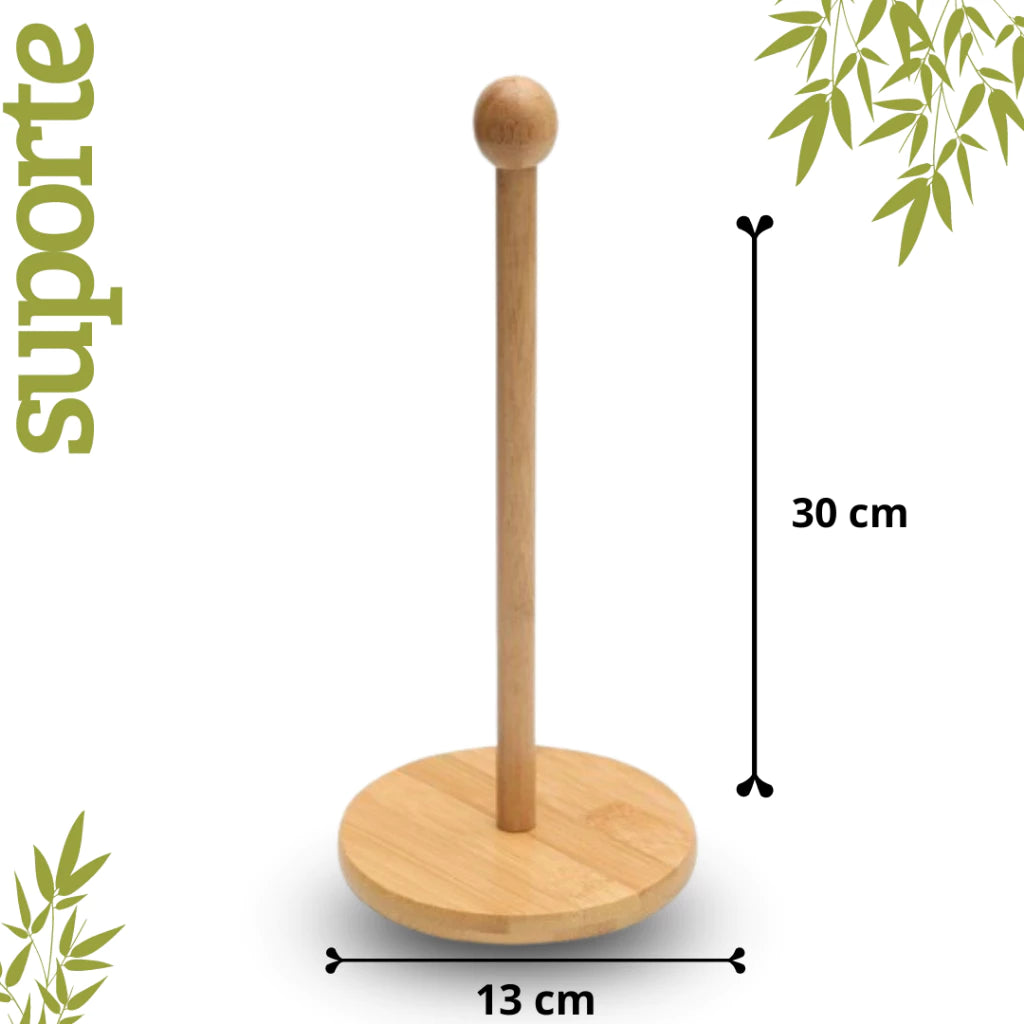 Suporte de Bambu 30cm para Papel Toalha e Xícara