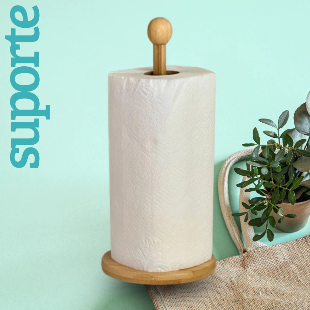 Suporte de Bambu 30cm para Papel Toalha e Xícara