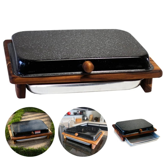 Tábua de corte preta com tampa e bandeja para churrasco