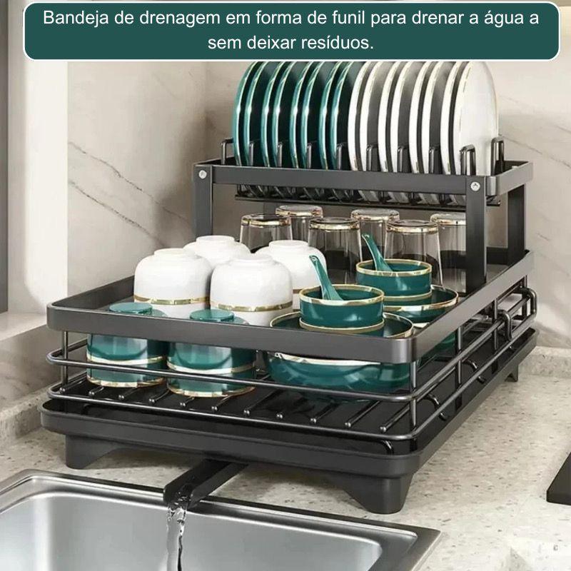 Escorredor de Louças de Aço Inoxidável com Suporte de Pratos