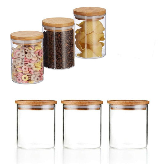 Kit com 6 Potes de Armazenamento com Tampa de Bambu