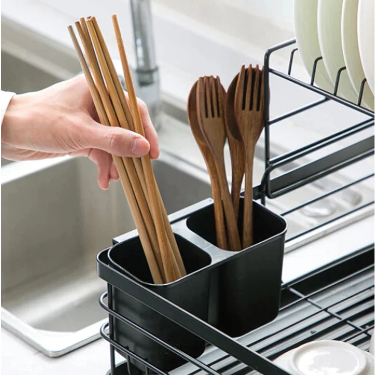 Organizador de Louças Preto 2 Andares - Rack Escorredor Compacto