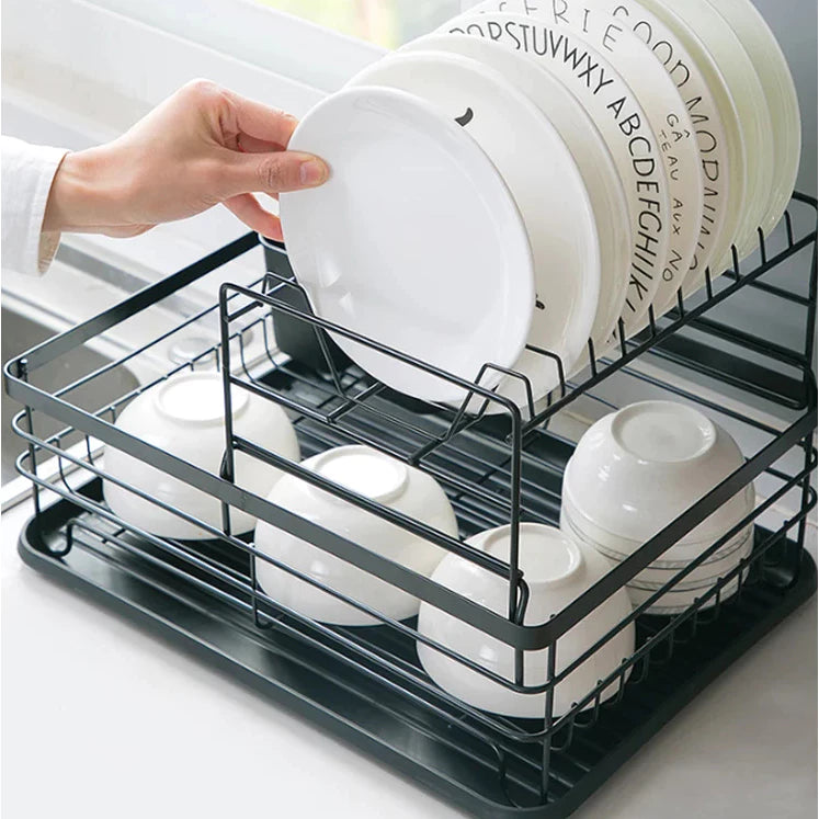 Organizador de Louças Preto 2 Andares - Rack Escorredor Compacto