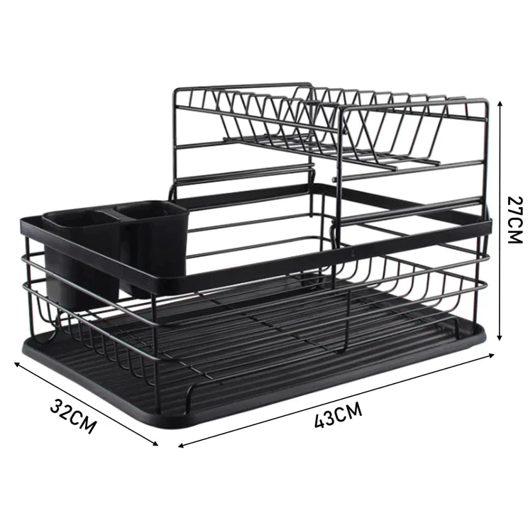 Organizador de Louças Preto 2 Andares - Rack Escorredor Compacto